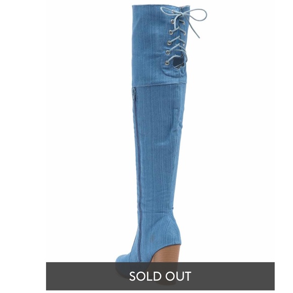 Denim look lace up Over the knee boot - Picture 4 of 4